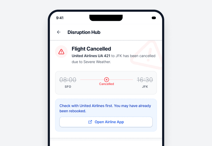 rough wireframe for a flight cancelation notification